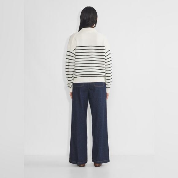 NWT Wilfred Clara Merino Wool Striped V-Neck Sweater In Lt Birch/ Admiral Size S - Picture 5 of 15